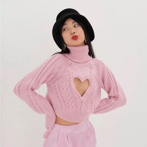 For Love & Lemons Vera heart cutout sweater - light pink - size XS